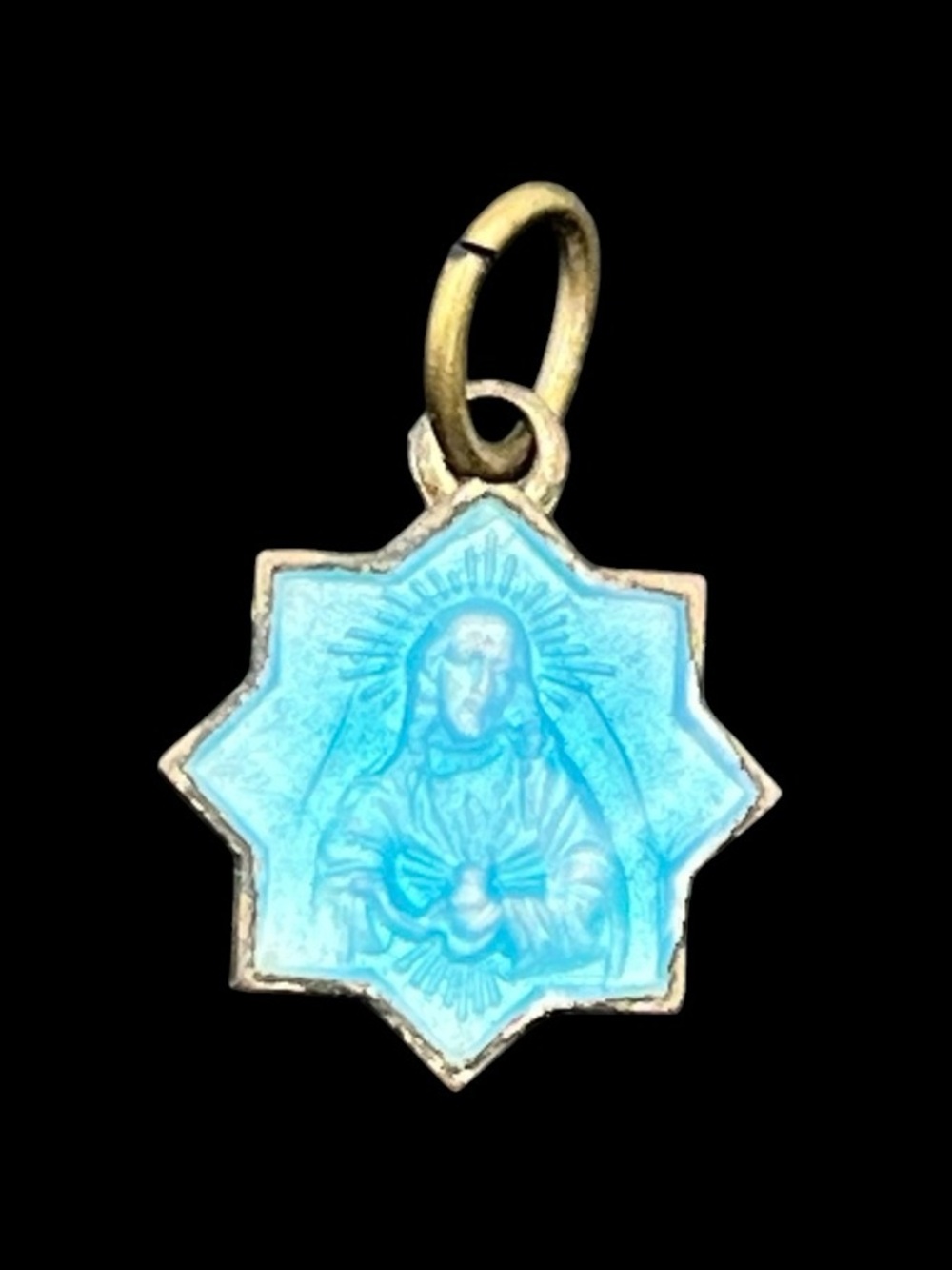 Sacred Heart of Jesus Catholic Christian star pendant for necklace blue enamel